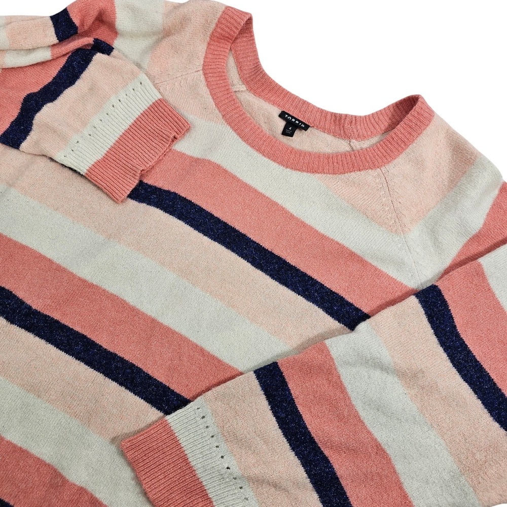 Torrid Striped Knit Sweater Pink Cream Navy L/S Crew Neck‎ Womens Plus 4 4X Soft